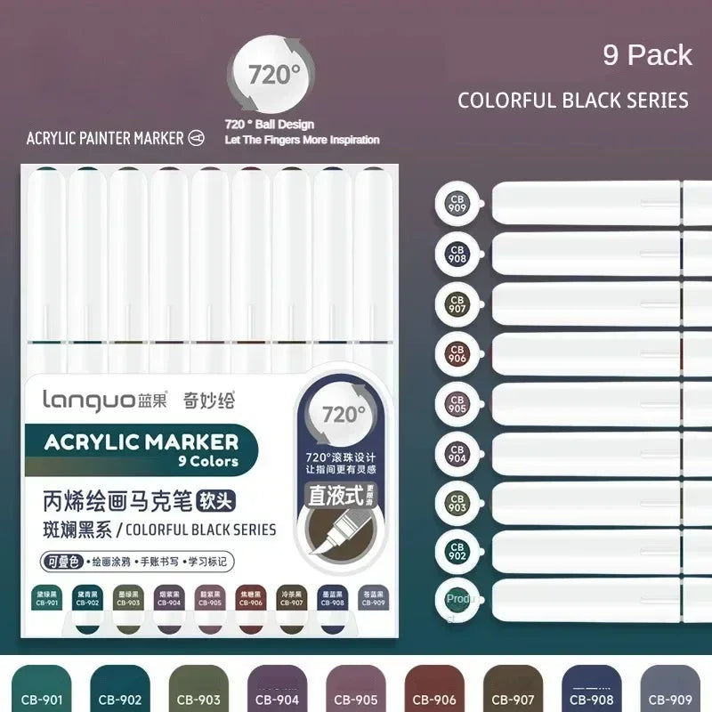 Languo 207/9 Direct Liquid Acrylic Paint Pens Brush Color Marker Pen