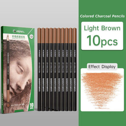 10pcs Marie's Professional Colored Charcoal Pencils Set,Skin Tone Color