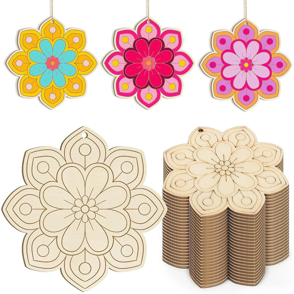10pcs Wooden Flower Ornaments