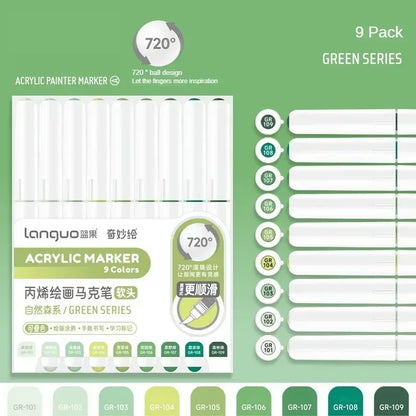 LANGUO 207/9 Colors Direct Liquid Acrylic Marker Soft Brush Paint Pen