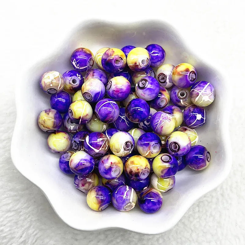 4/6/8/10mm Pattern Round Glass Beads Loose Spacer Beads