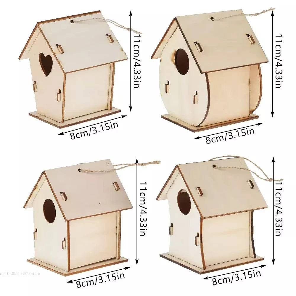 5pcs Unfinished Blank Wooden Birdhouses