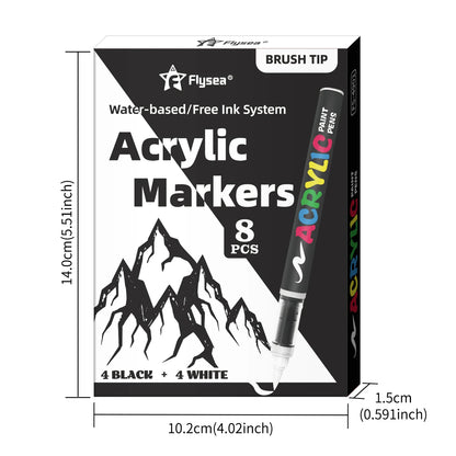 8pcs Black and White Acrylic Paint Markers Set, Large Ink Capacity
