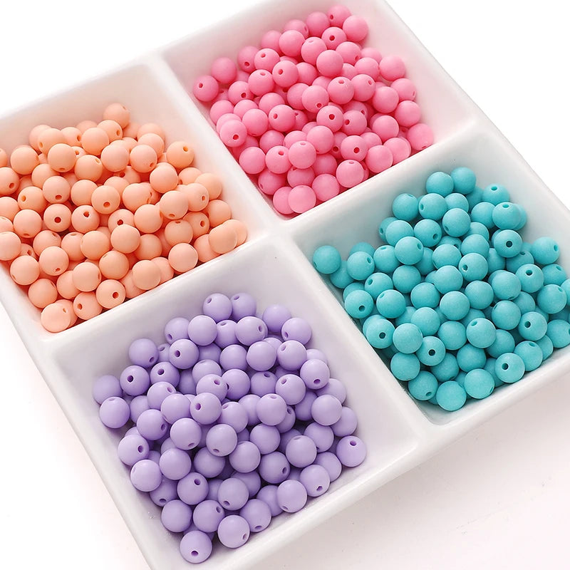 50-100pcs 8/10mm Acrylic Frosted Matte Round Beads Multi Color