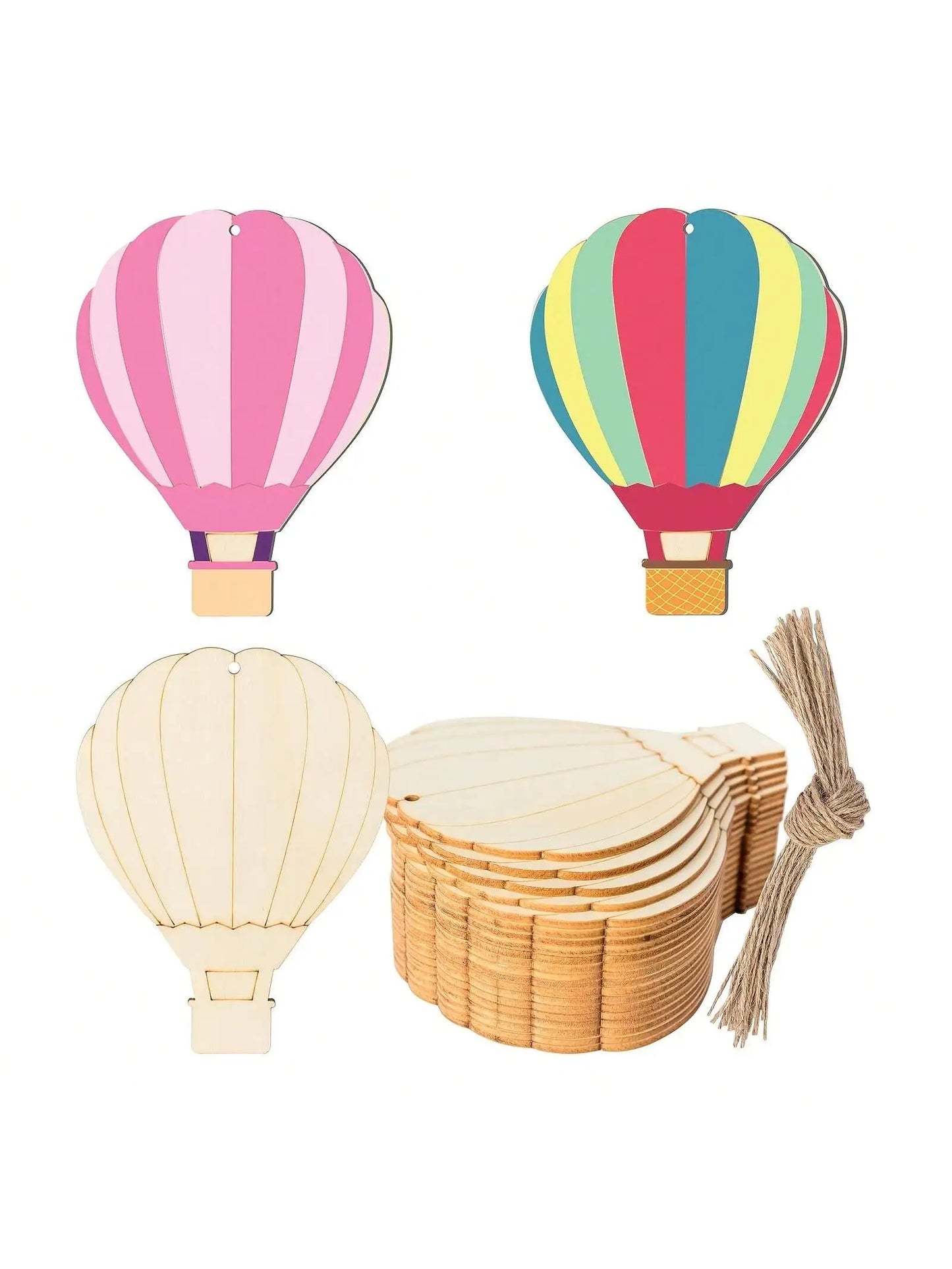 10/20/40/80pcs DIY Wooden Hot Air Balloon Crafts - with Hemp Rope