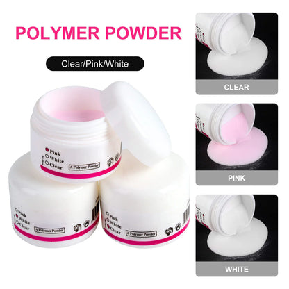 Professional Acrylic Nail Kit for Beginners with Everything 3 color Acrylic Powder Set