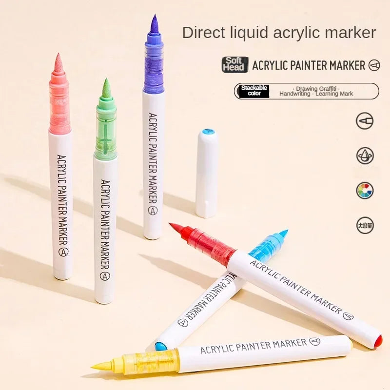 LANGUO 288/9 Colors Acrylic Marker Direct Liquid Soft Brush Paint Pen