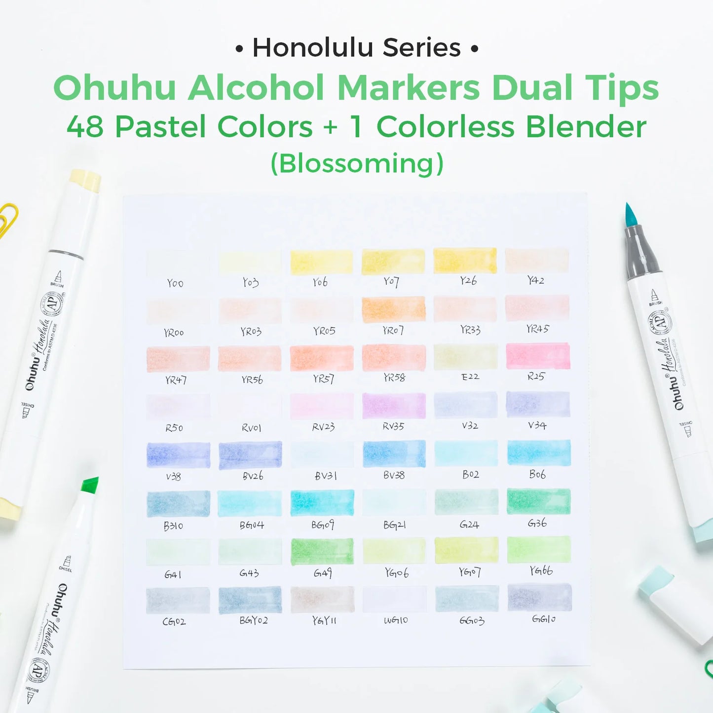 Ohuhu Honolulu New 48 Pastel Colors Marker Pen Set Alcohol
