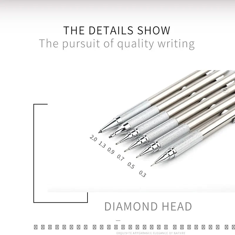 Mechanical Pencil Set 0.3 0.5 0.7 0.9 1.3 2.0mm Full Metal Art Drawing Painting Automatic Pencil