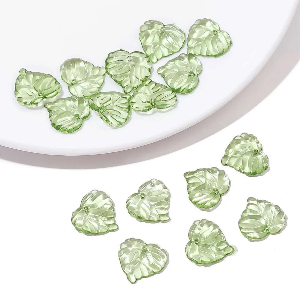 50/100Pcs Acrylic Green Leaf Spacer Charms Beads