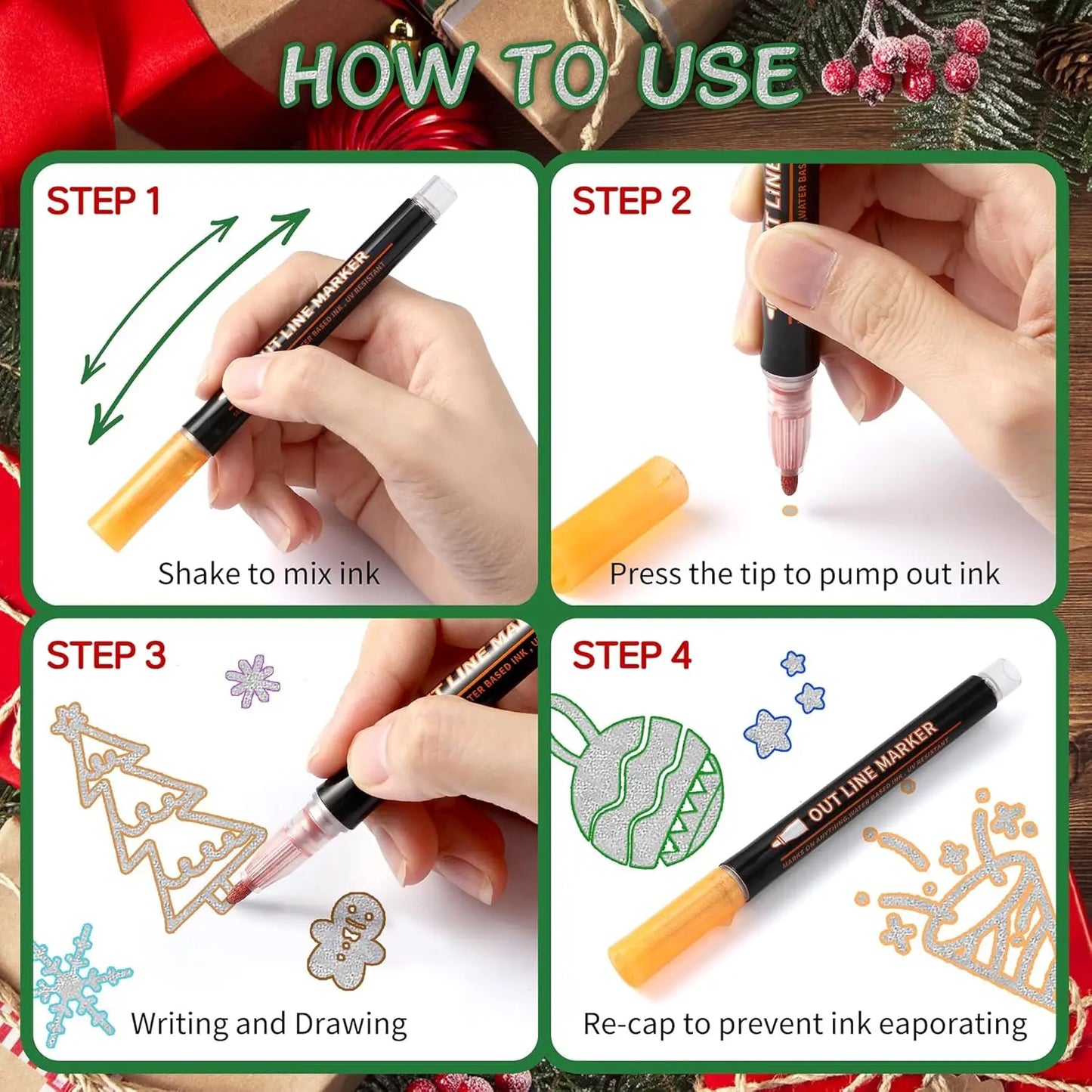 12-48 Colors Double Line Outline Metallic Highlighter Pens