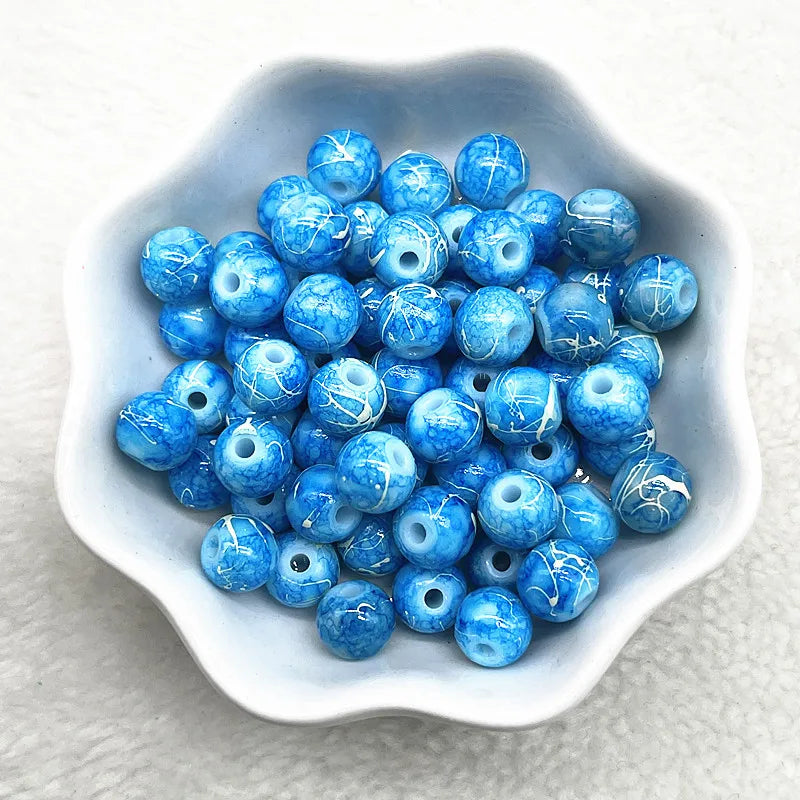 4/6/8/10mm Pattern Round Glass Beads Loose Spacer Beads