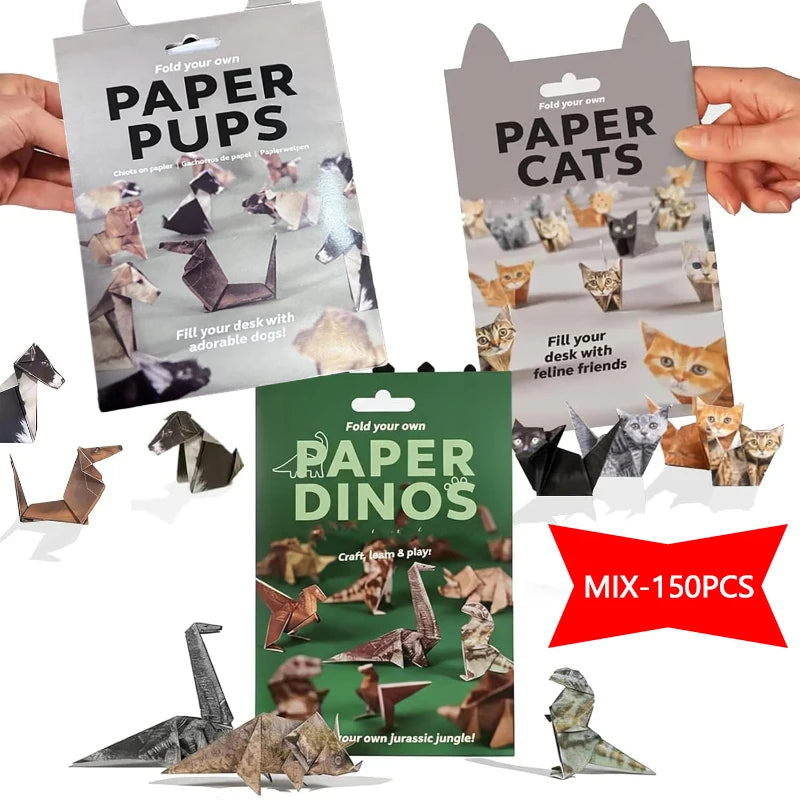 DIY Origami Paper 50 Sheets Cat Dog Dinosaur Animal Folding Set