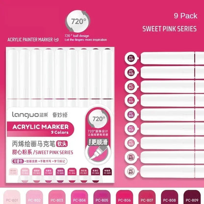 LANGUO 207/9 Colors Direct Liquid Acrylic Marker Soft Brush Paint Pen