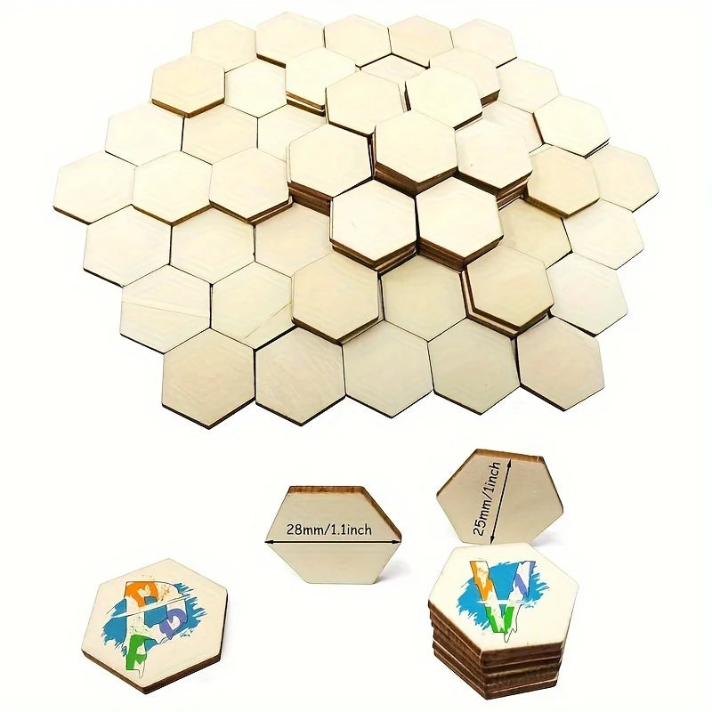 60/120pcs Wood Hexagonal (25mm/1inch) Blank Wood Chips Decoration