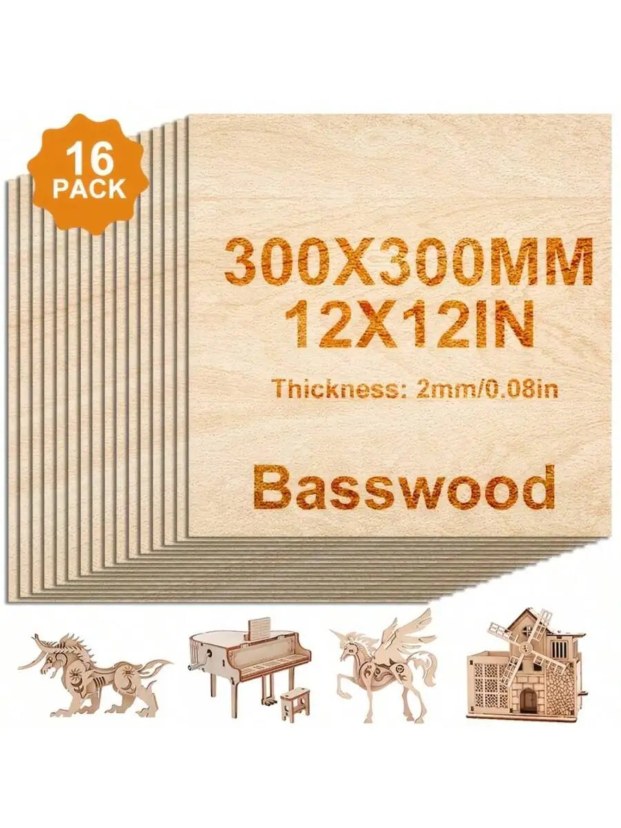 4/8/16/32pieces of unfinished basswood plywood, 12x12 inches, 2mm thick,