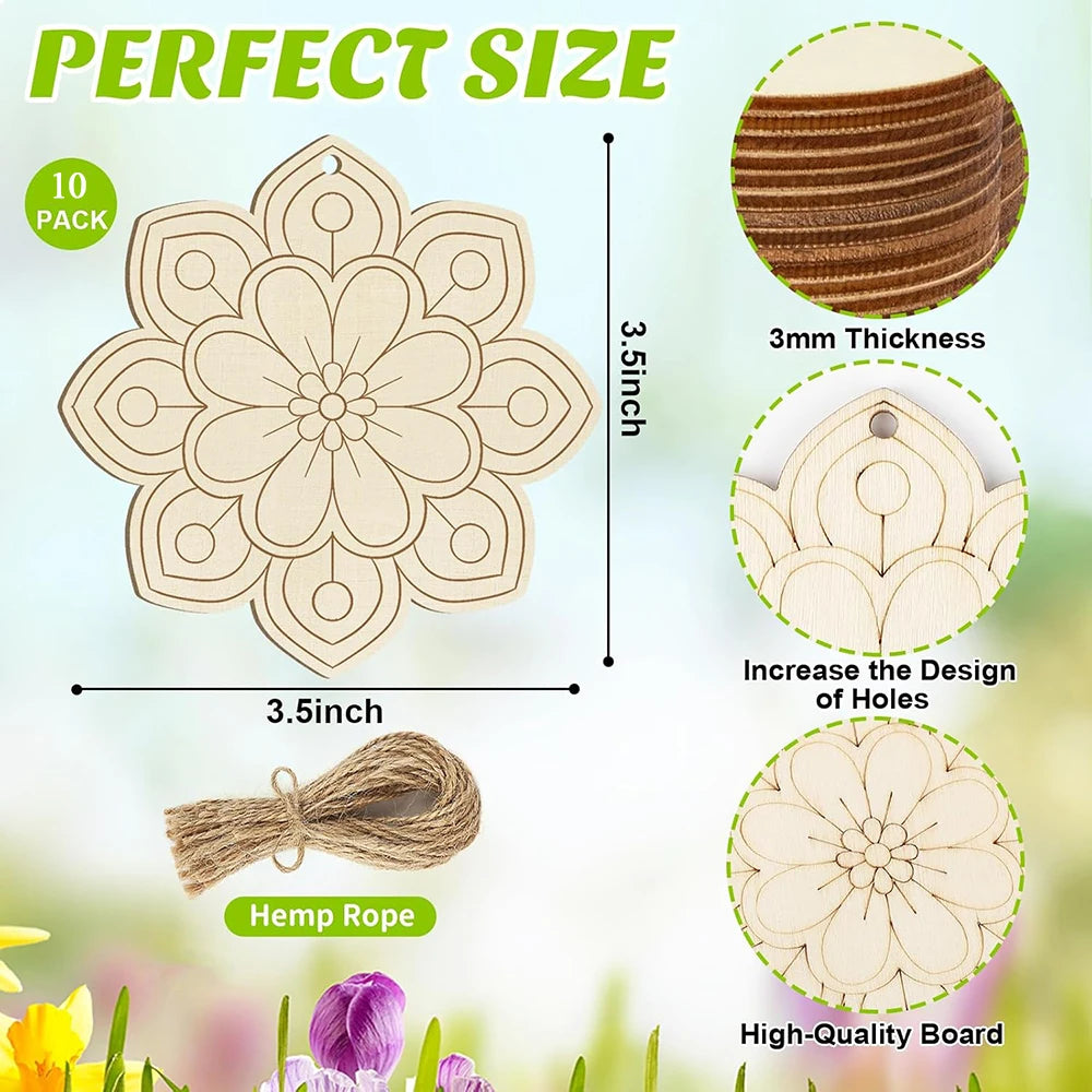 10pcs Wooden Flower Ornaments