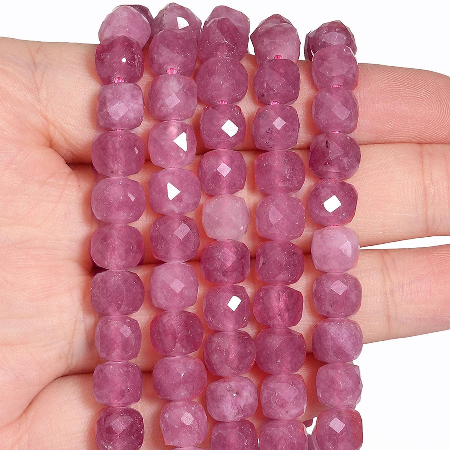 Natural Amethyst Beads 7-8mm Faceted Square Cube Geometric