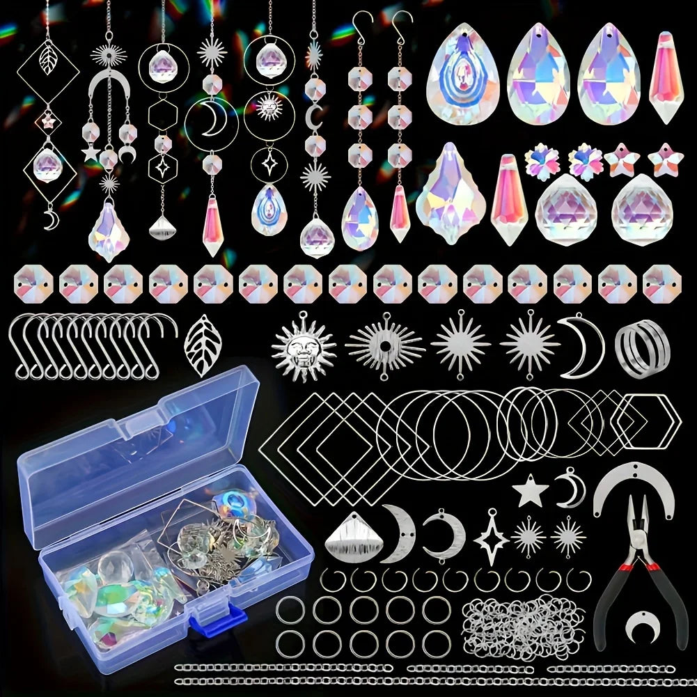 200pcs/set DIY Suncatcher Colorful Glass Hanging Crystals