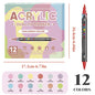 12 Colors Double Headed Acrylic Markers Soft/Hard Pen Tip for Student