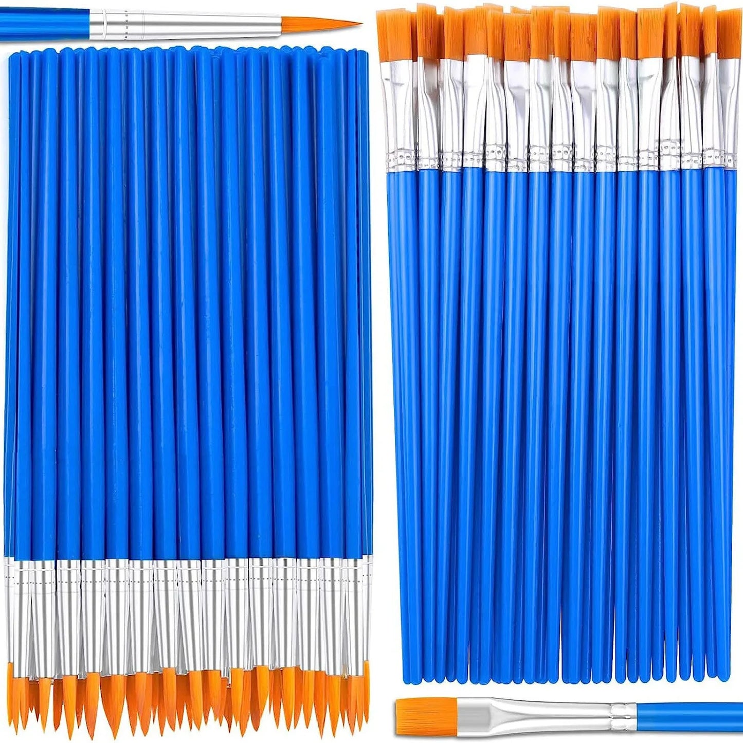 20-200Pcs Painting Brushes Set Art Round Flat Nylon Hair Paint Brush