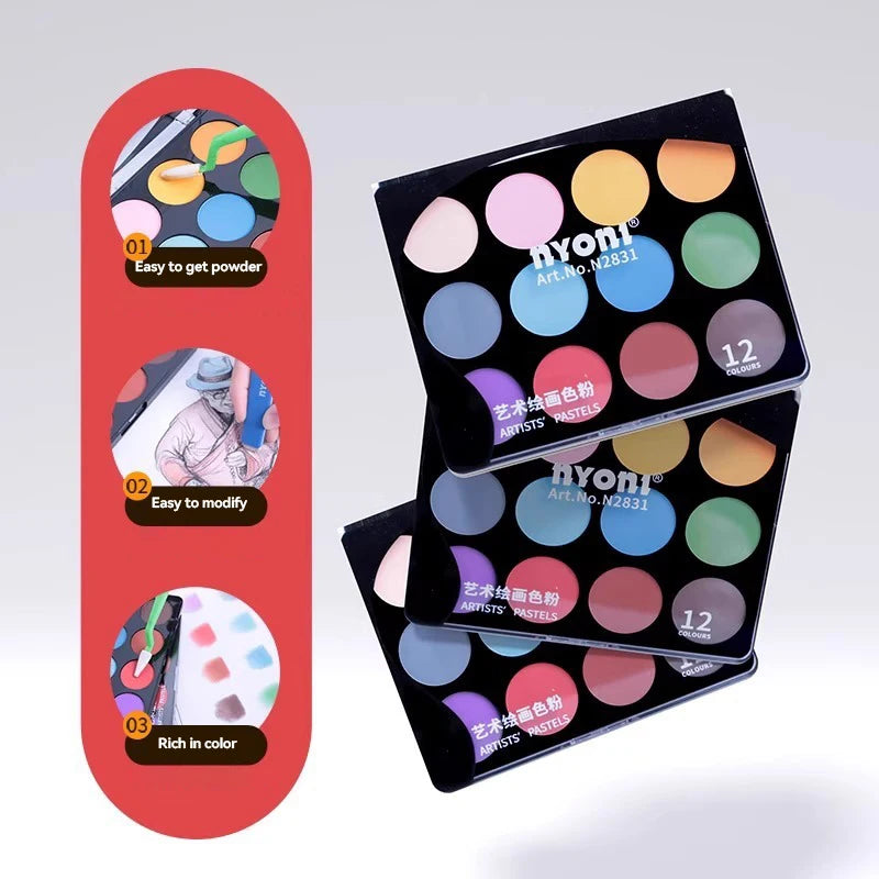 12 Colors Soft Artist Pastel Powdr Dry Wet Sketch  Graphite Charcoal Color Powder