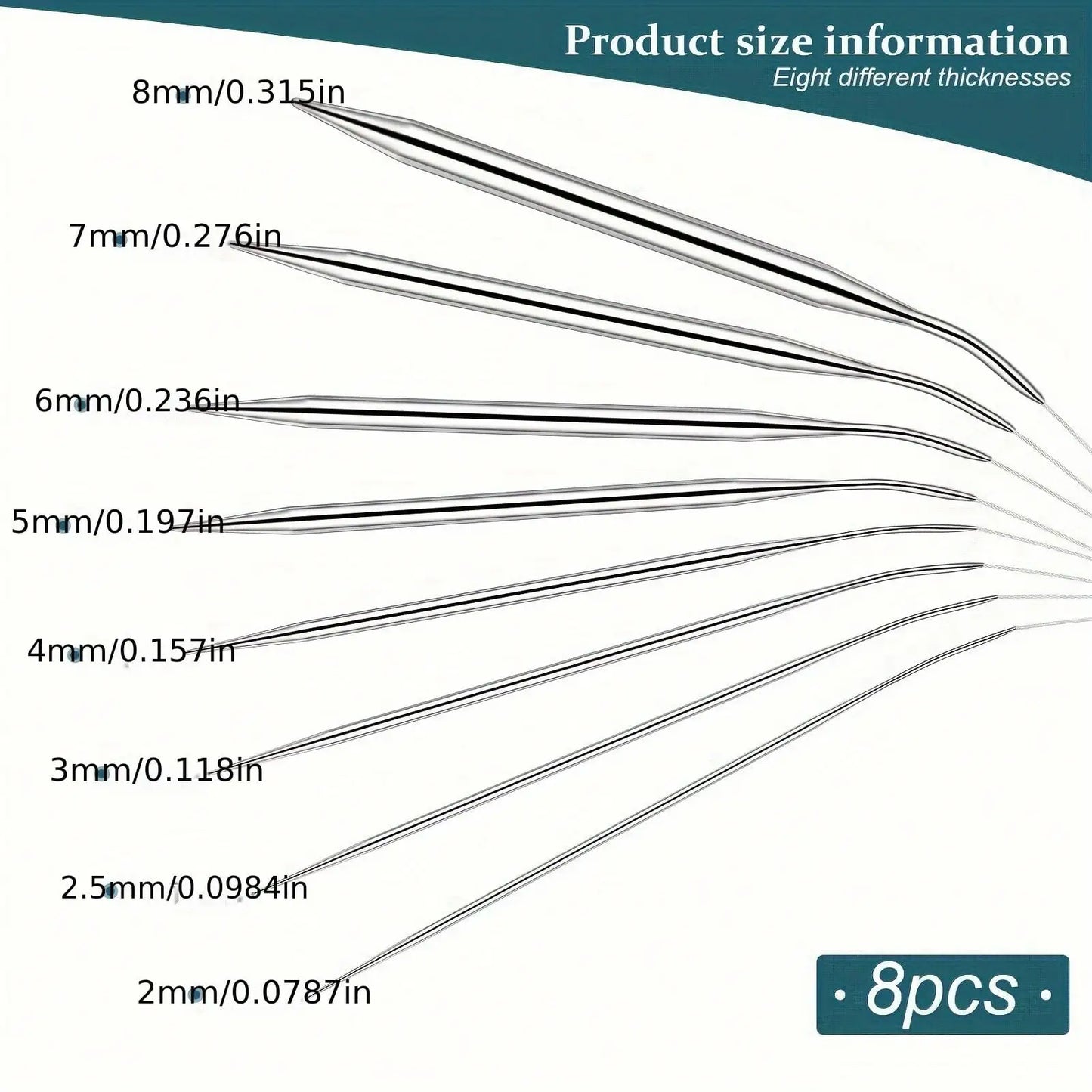 Professional 8pcs Stainless Steel Knitting Needles Set