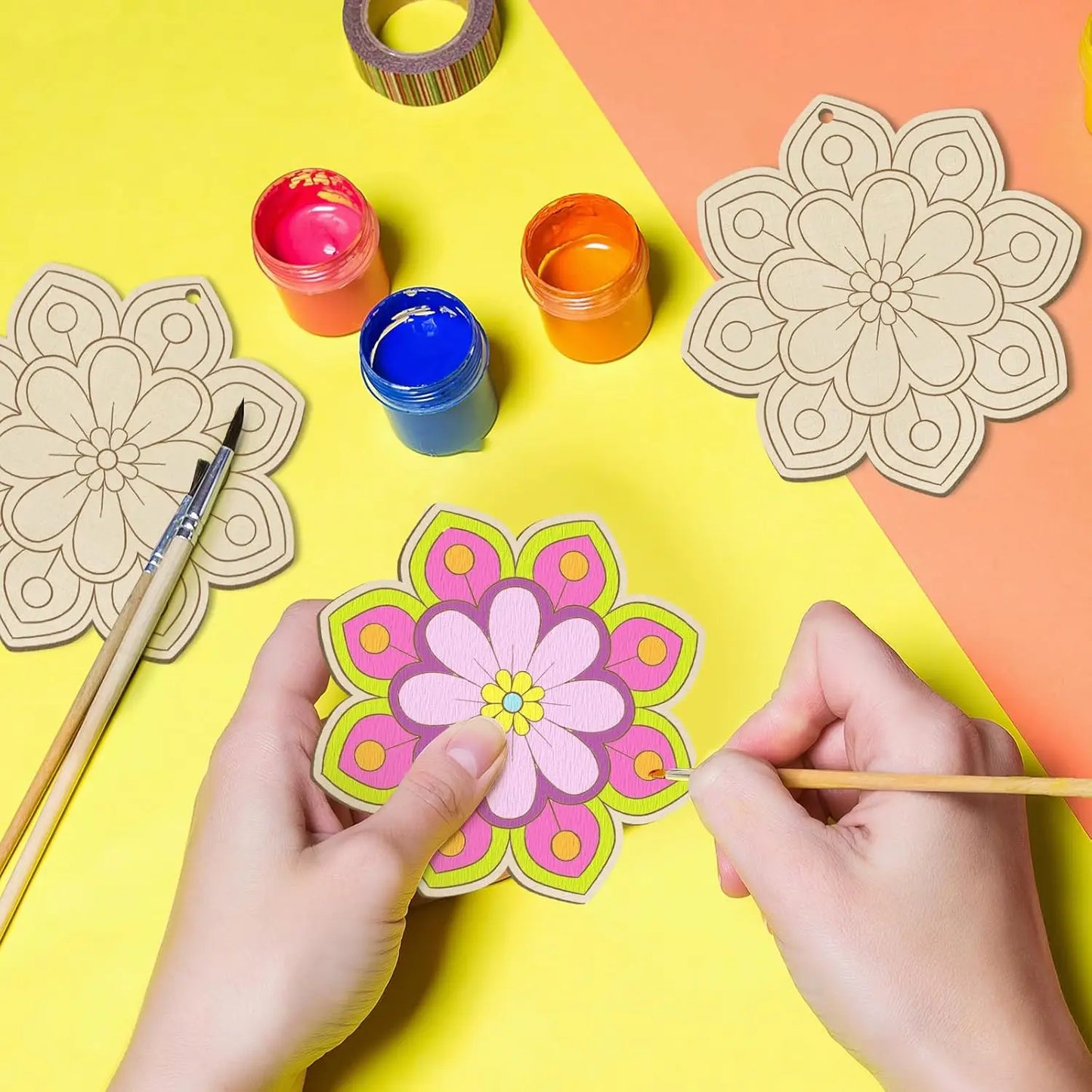 10pcs Wooden Flower Ornaments