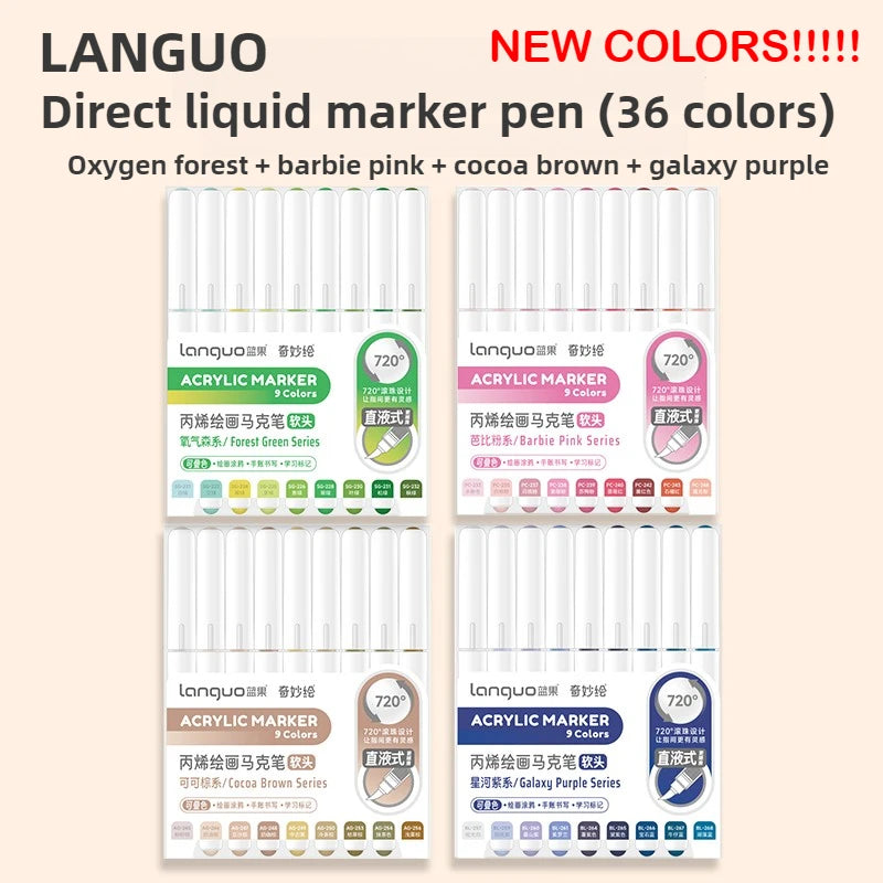 LANGUO 207/9 Colors Direct Liquid Acrylic Marker Soft Brush Paint Pen