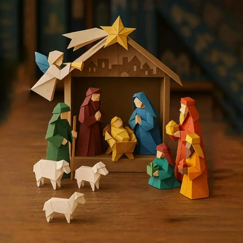Paper Nativity Scene, Christmas Origami Paper 3D  for Kids Adult