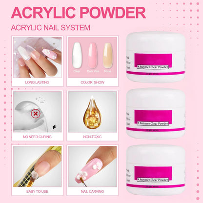 Professional Acrylic Nail Kit for Beginners with Everything 3 color Acrylic Powder Set