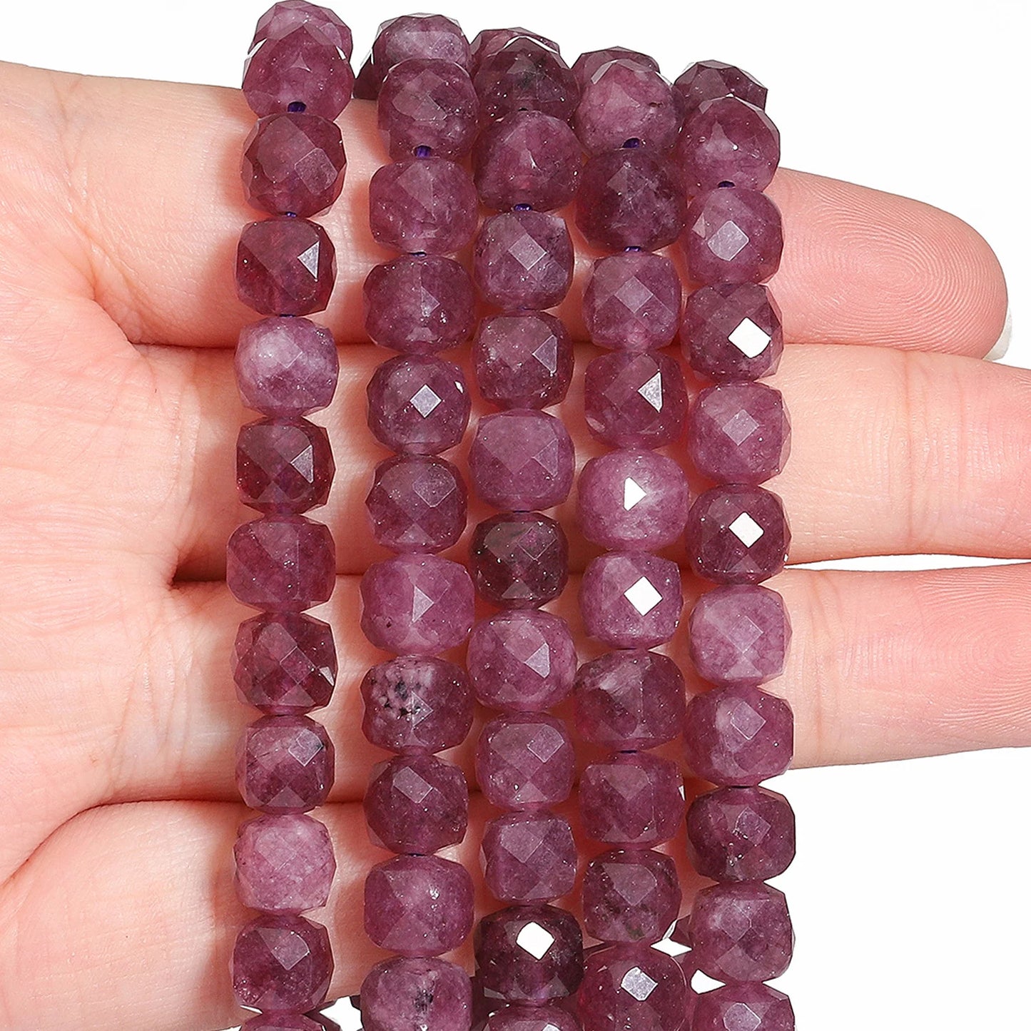 Natural Amethyst Beads 7-8mm Faceted Square Cube Geometric