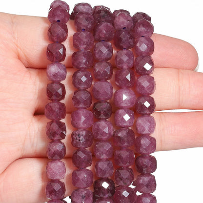 Natural Amethyst Beads 7-8mm Faceted Square Cube Geometric