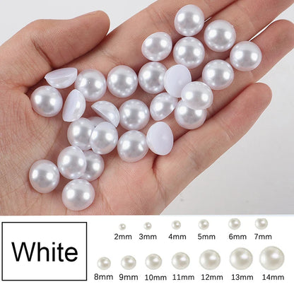 30-1000Pcs Half Flatback Imitation Pearls Beads White/Beige
