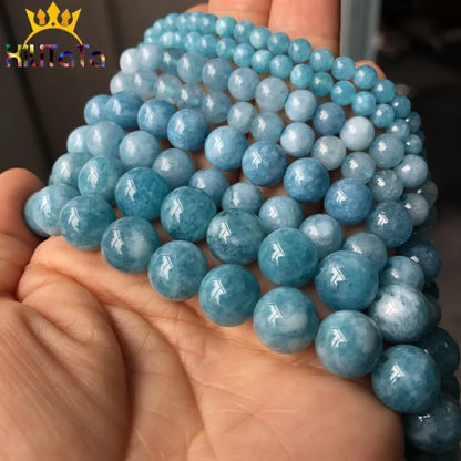 Natural Stone Dark Blue Chalcedony Jades Beads Round Loose Spacer Beads