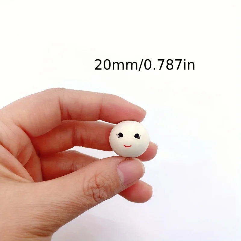 30pcs 20mm Round Wooden Beads Smiling face