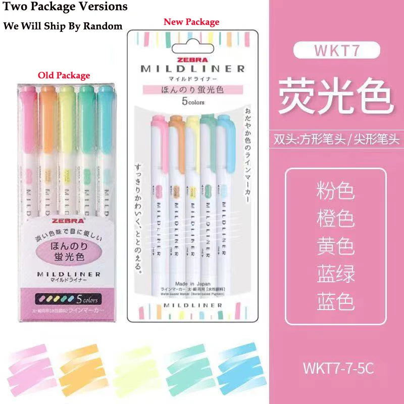 New Zebra Mildliner Highlighter Pastel Full Set 5 Colors Set Marker Pen
