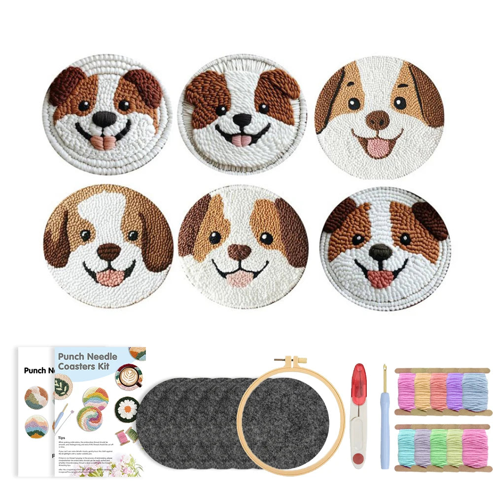 GATYZTORY Cute Dog Pattern Punch Needle Coaster Kit for Beginners