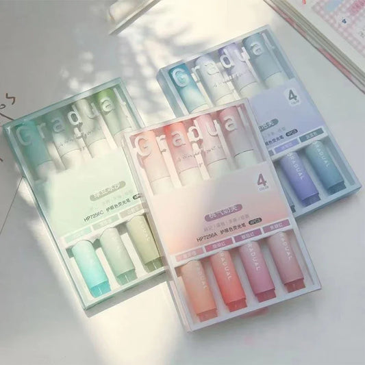 4Pcs/set Macaron Highlighters Color Gradient Highlighter Pens
