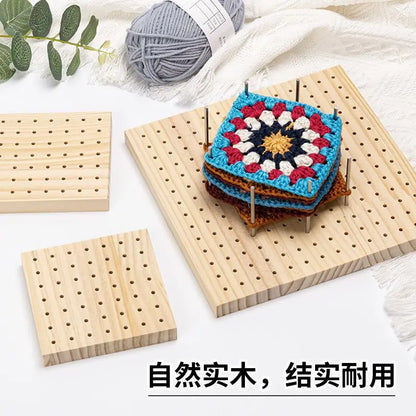 Wooden Crochet Blocking Board with Grid Lines and Stainless Steel Pins for Granny Squares Knitting Projects DIY Craft Gift