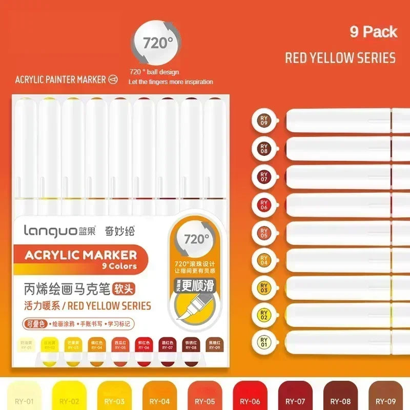 Languo 207/9 Direct Liquid Acrylic Paint Pens Brush Color Marker Pen