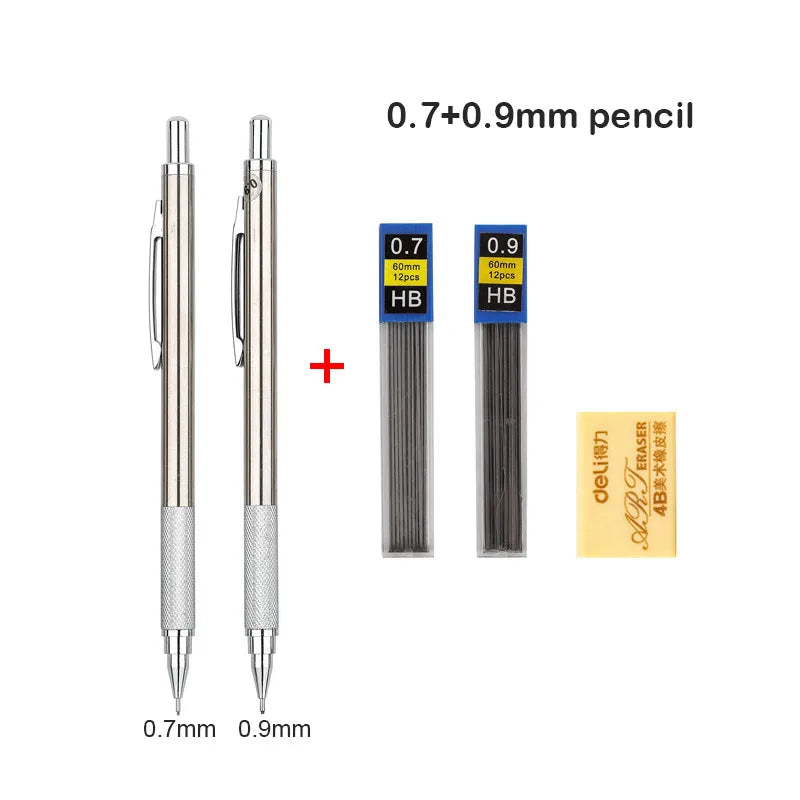 Mechanical Pencil Set 0.3 0.5 0.7 0.9 1.3 2.0mm Full Metal Art Drawing Painting Automatic Pencil