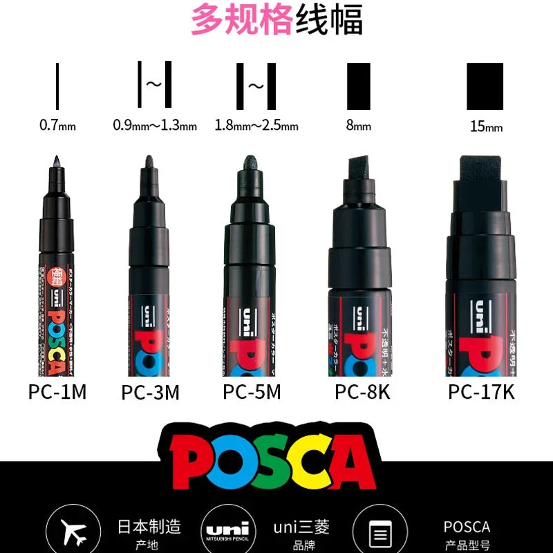 UNI POSCA Markers Set PC-1M/3M/5M Permanent Acrylic Paint Pen Quick Dry