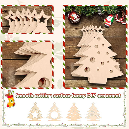 8pcs/set Unfinished Wooden Christmas Tree Cutouts