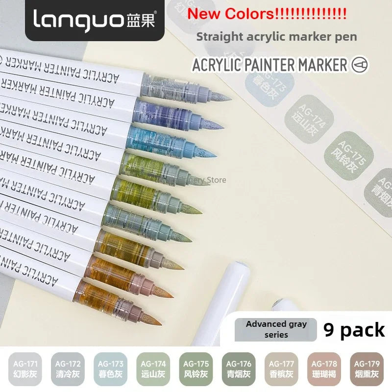 Languo 207/9 Direct Liquid Acrylic Paint Pens Brush Color Marker Pen