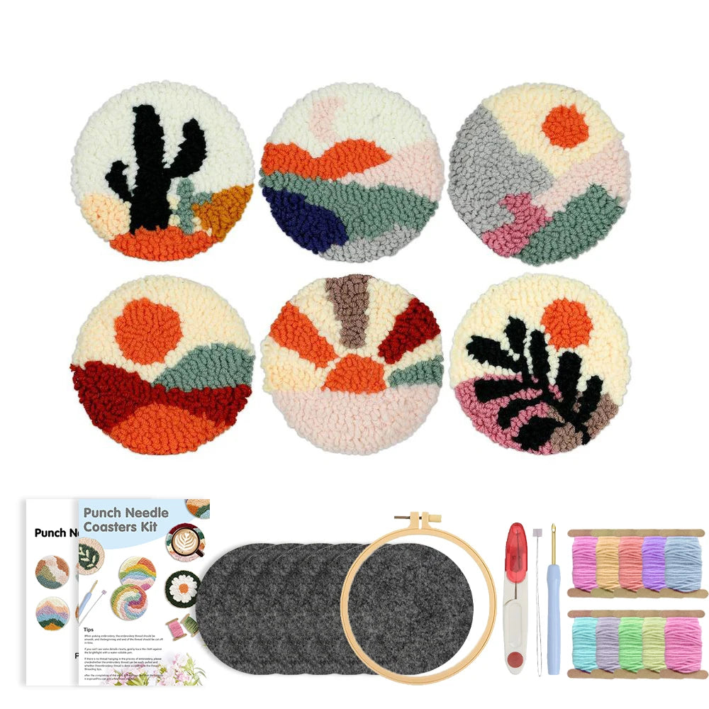 Punch Needle Coaster Kit 6PCS  Kit for Beginners