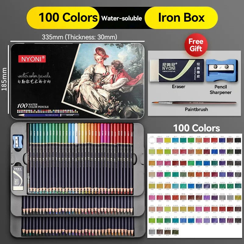 NYONI 24-120Colors Pencils Professional Oil Wood Soft Watercolor Pencil