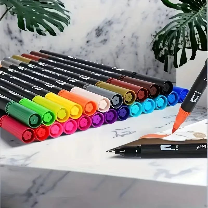 Vibrant Double-Ended Watercolor Markers – Art Set for Drawing & Crafts