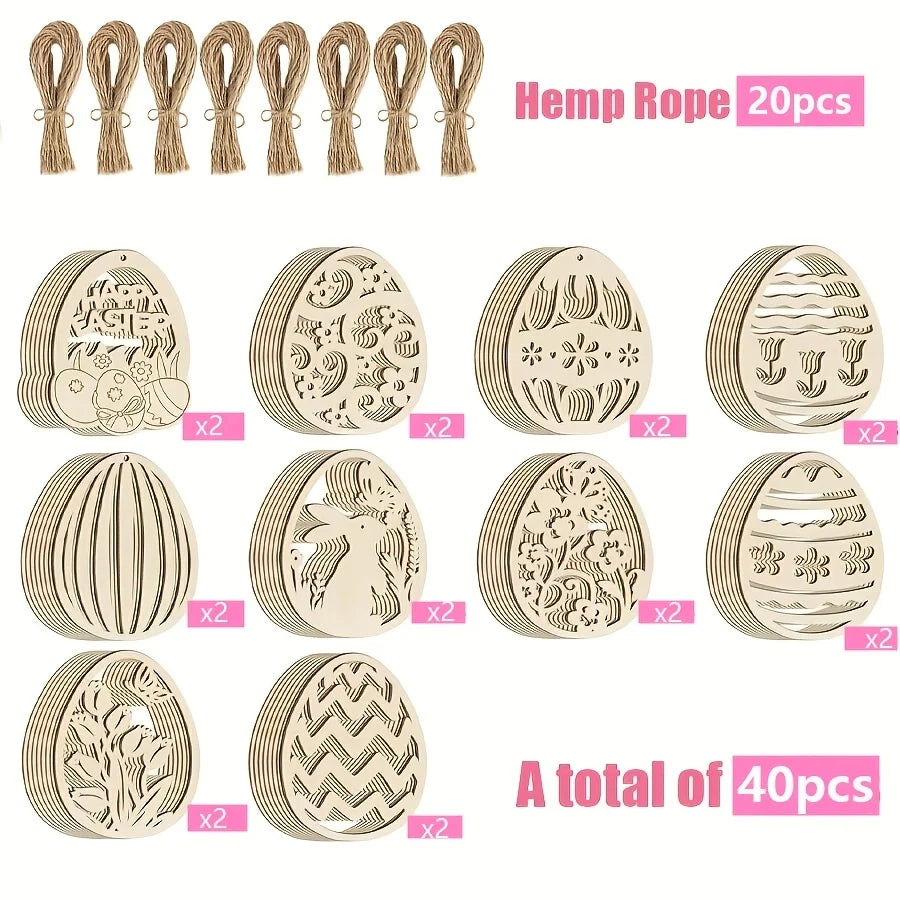 40pcs Wooden Easter Bunny Egg Blanks Easter Decoration