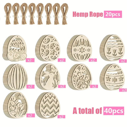 40pcs Wooden Easter Bunny Egg Blanks Easter Decoration